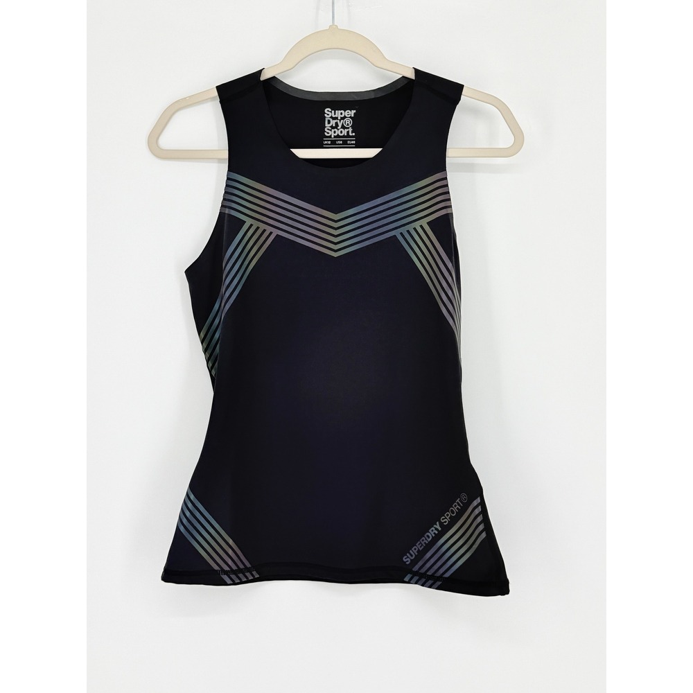 Superdry Sport Womens Black Iridescent Reflective Swim Top US 8 UK 12 triathlete